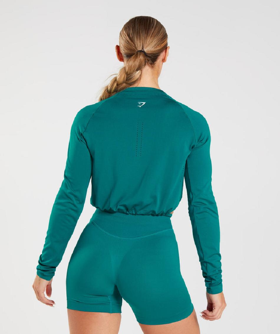 Long Sleeve Gymshark Sweat Seamless Mujer Turquesa | CO 2304ILH